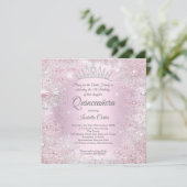 Quinceanera Party Pink Silver Winter Wonderland Kaart (Staand voorkant)