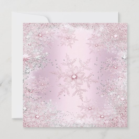 Quinceanera Party Pink Silver Winter Wonderland Kaart (Achterkant)