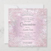 Quinceanera Party Pink Silver Winter Wonderland Kaart (Voorkant)