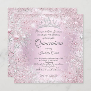 Quinceanera Party Pink Silver Winter Wonderland Kaart