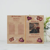 Quinceañera Party-programma Rode Maskerade Masker (Staand voorkant)