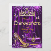 Quinceanera party Purple Tiara High heel gold Kaart (Voorkant)