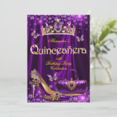 Quinceanera party Purple Tiara High heel gold Kaart (Staand voorkant)