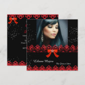 Quinceanera Party Red Lace Jewel Bow 2 Kaart (Voorkant / Achterkant)