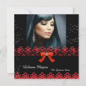 Quinceanera Party Red Lace Jewel Bow 2 Kaart (Voorkant)