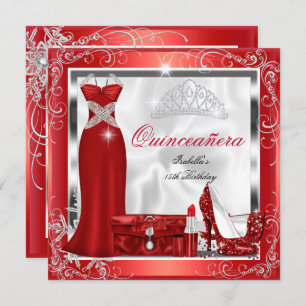 Quinceanera Party Red Silver Dress Heels S5 Kaart