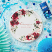 Quinceanera Party Rood Roze Bloemen Custom Papier Papieren Bordje (Feest)