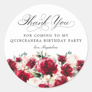 Quinceanera Party Rood Roze Bloemen Dank u Ronde Sticker