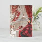 Quinceañera Party Room Red Gown Crystal Chandelier Kaart (Staand voorkant)