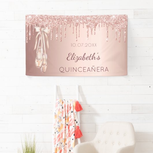 Quinceanera party roos gold ballerina Welkom Spandoek (Insitu)