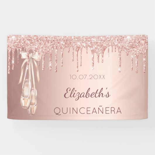 Quinceanera party roos gold ballerina Welkom Spandoek (Horizontaal)