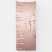 Quinceanera party roos goudglitter drip welkom spandoek (Verticaal)
