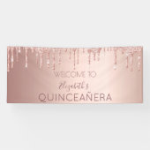 Quinceanera party roos goudglitter drip welkom spandoek (Horizontaal)