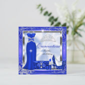 Quinceanera Party Royal Blue Silver Dress Heels S5 Kaart (Staand voorkant)