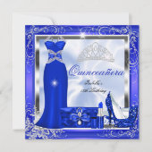 Quinceanera Party Royal Blue Silver Dress Heels S5 Kaart (Voorkant)
