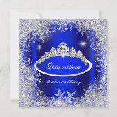 Quinceanera Party Royal Blue Silver Snowflakes Kaart (Voorkant)
