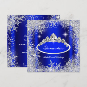 Quinceanera Party Royal Blue Silver Snowflakes Kaart