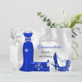 Quinceanera Party Royal Blue Silver Snowflakes Kaart (Staand voorkant)