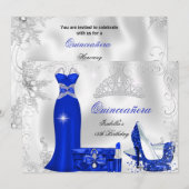 Quinceanera Party Royal Blue Silver Snowflakes Kaart (Voorkant / Achterkant)