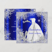 Quinceanera Party Royal Blue Silver Snowflakes Kaart (Voorkant / Achterkant)