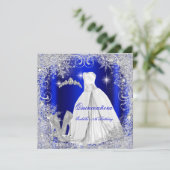 Quinceanera Party Royal Blue Silver Snowflakes Kaart (Staand voorkant)