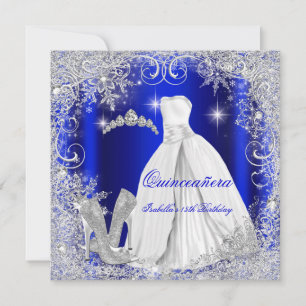 Quinceanera Party Royal Blue Silver Snowflakes Kaart
