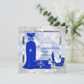 Quinceanera Party Royal Blue Silver Snowflakes S3 Kaart (Staand voorkant)