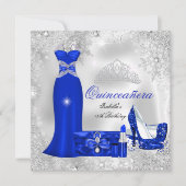 Quinceanera Party Royal Blue Silver Snowflakes S Kaart (Voorkant)