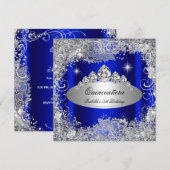 Quinceanera Party Royal Blue Silver Tiara Kaart (Voorkant / Achterkant)