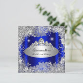 Quinceanera Party Royal Blue Silver Tiara Kaart (Staand voorkant)