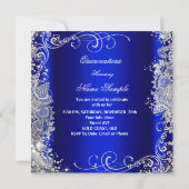Quinceanera Party Royal Blue Silver Tiara Kaart (Achterkant)