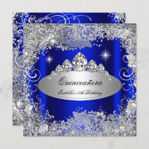 Quinceanera Party Royal Blue Silver Tiara Kaart