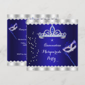 Quinceanera Party Royal Blue Tiara Masquerade Kaart (Voorkant / Achterkant)