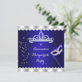 Quinceanera Party Royal Blue Tiara Masquerade Kaart (Staand voorkant)