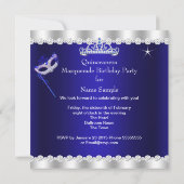 Quinceanera Party Royal Blue Tiara Masquerade Kaart (Achterkant)