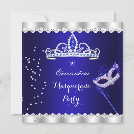 Quinceanera Party Royal Blue Tiara Masquerade Kaart (Voorkant)