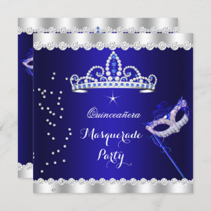 Quinceanera Party Royal Blue Tiara Masquerade Kaart