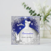Quinceanera Party Royal Blue Winter Snowflakes Kaart (Staand voorkant)