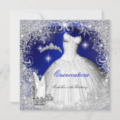 Quinceanera Party Royal Blue Winter Snowflakes Kaart (Voorkant)