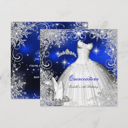 Quinceanera Party Royal Blue Winter Wonderland Kaart (Voorkant / Achterkant)