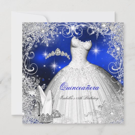 Quinceanera Party Royal Blue Winter Wonderland Kaart (Voorkant)