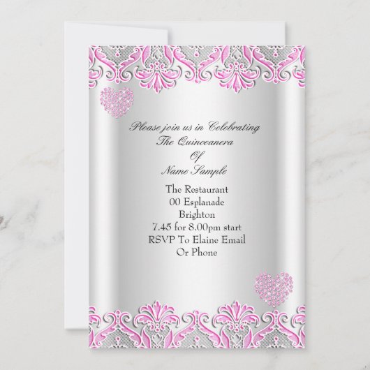 Quinceanera Party  roze harten, kant 4 Kaart (Achterkant)