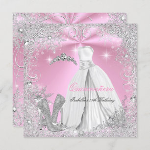 Quinceanera Party roze White Winter Snowflakes 2 Kaart