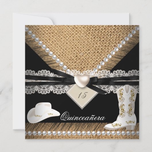 Quinceanera Party Rustic Burlap Cowgirl Pet Boots Kaart (Voorkant)