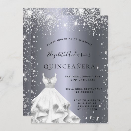 Quinceanera party Silver-jurk glitter Kaart (Voorkant / Achterkant)