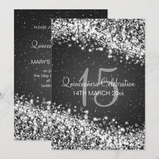 Quinceañera Party Sparging Wave Black Kaart (Voorkant / Achterkant)
