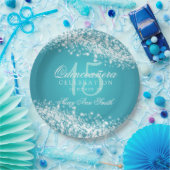 Quinceanera Party Sparging Wave Turquoise Papieren Bordje (Feest)