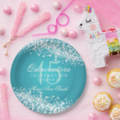 Quinceanera Party Sparging Wave Turquoise Papieren Bordje (Feest)