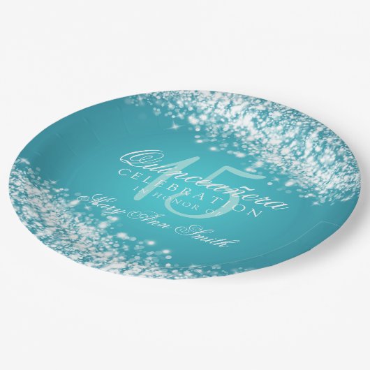 Quinceanera Party Sparging Wave Turquoise Papieren Bordje (Gekanteld)