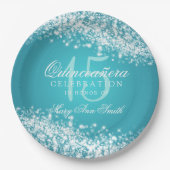 Quinceanera Party Sparging Wave Turquoise Papieren Bordje (Voorkant)